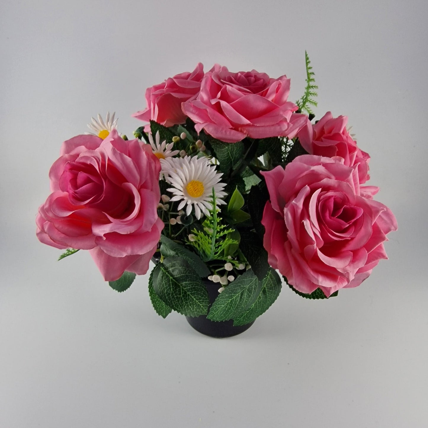 Memorial Grave Cemetery Pot with Pink Roses, Daisies and Foliage - Amor Flowers