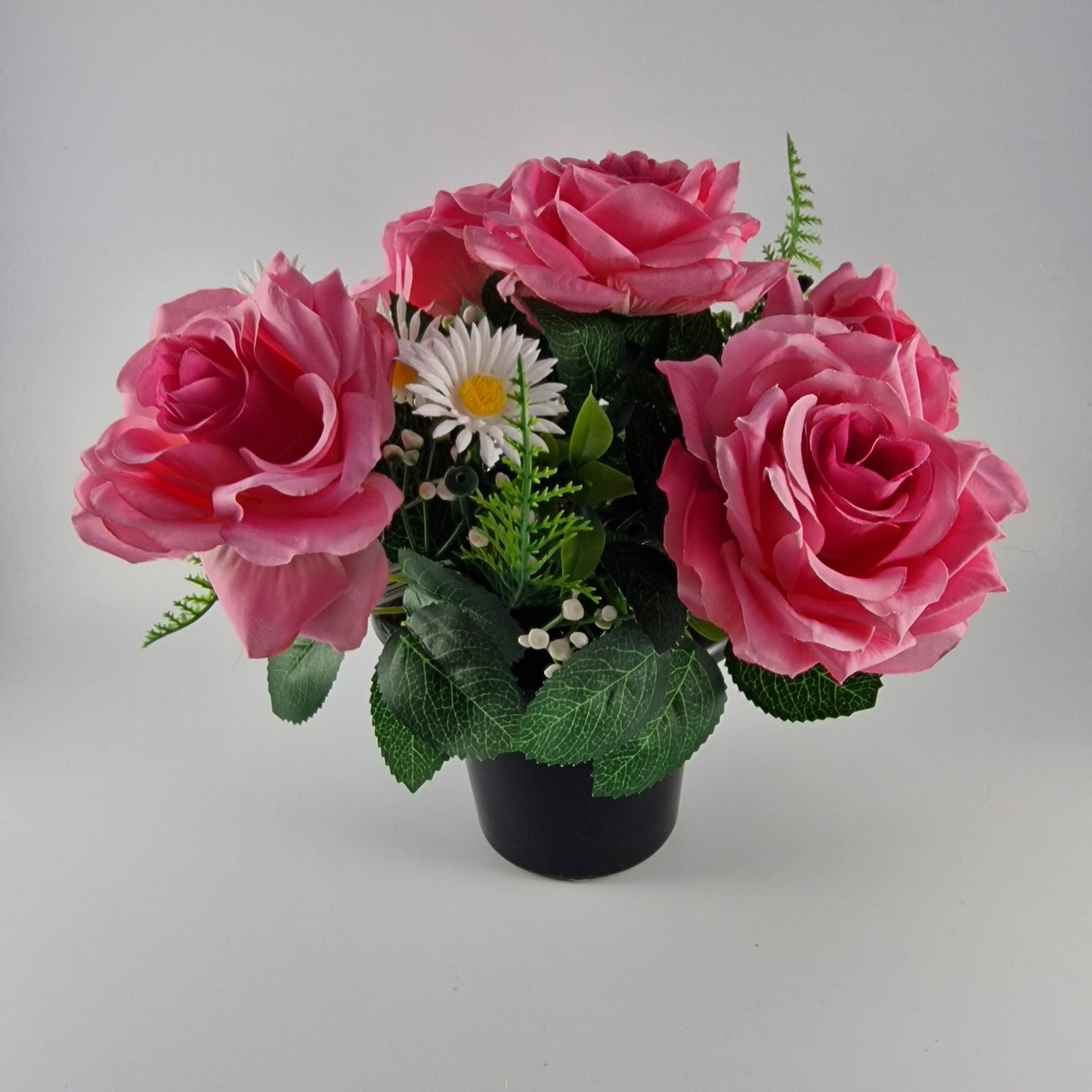Memorial Grave Cemetery Pot with Pink Roses, Daisies and Foliage - Amor Flowers