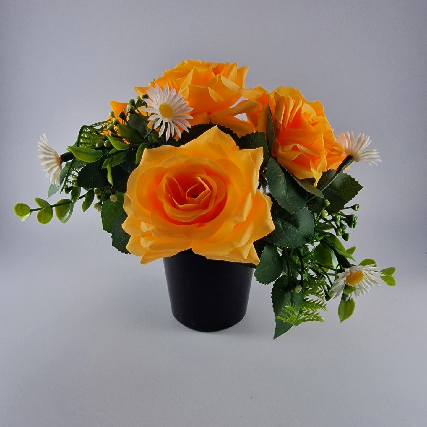 Memorial Grave Cemetery Pot with Yellow Roses, Daisies and Foliage - Amor Flowers