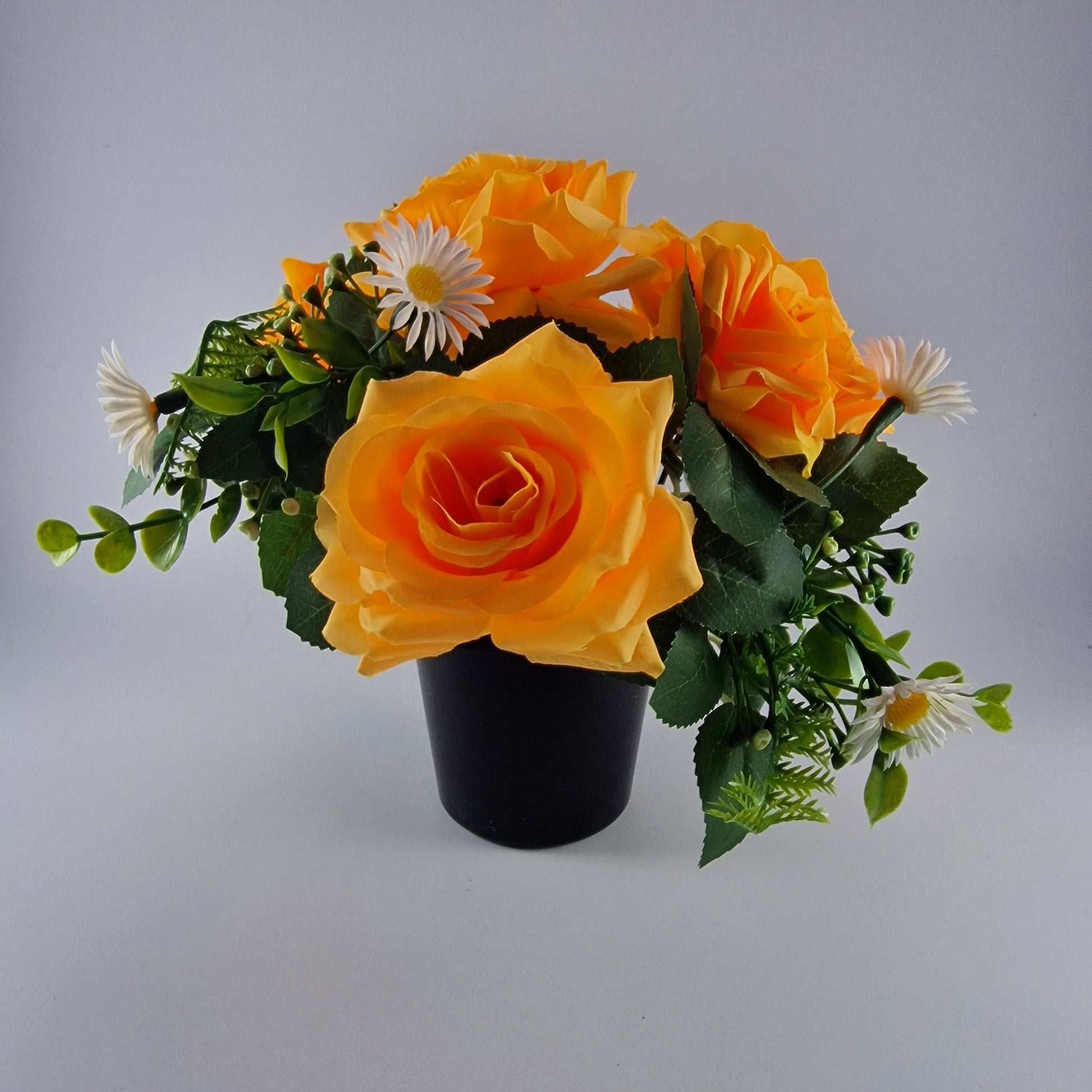 Memorial Grave Cemetery Pot with Yellow Roses, Daisies and Foliage - Amor Flowers