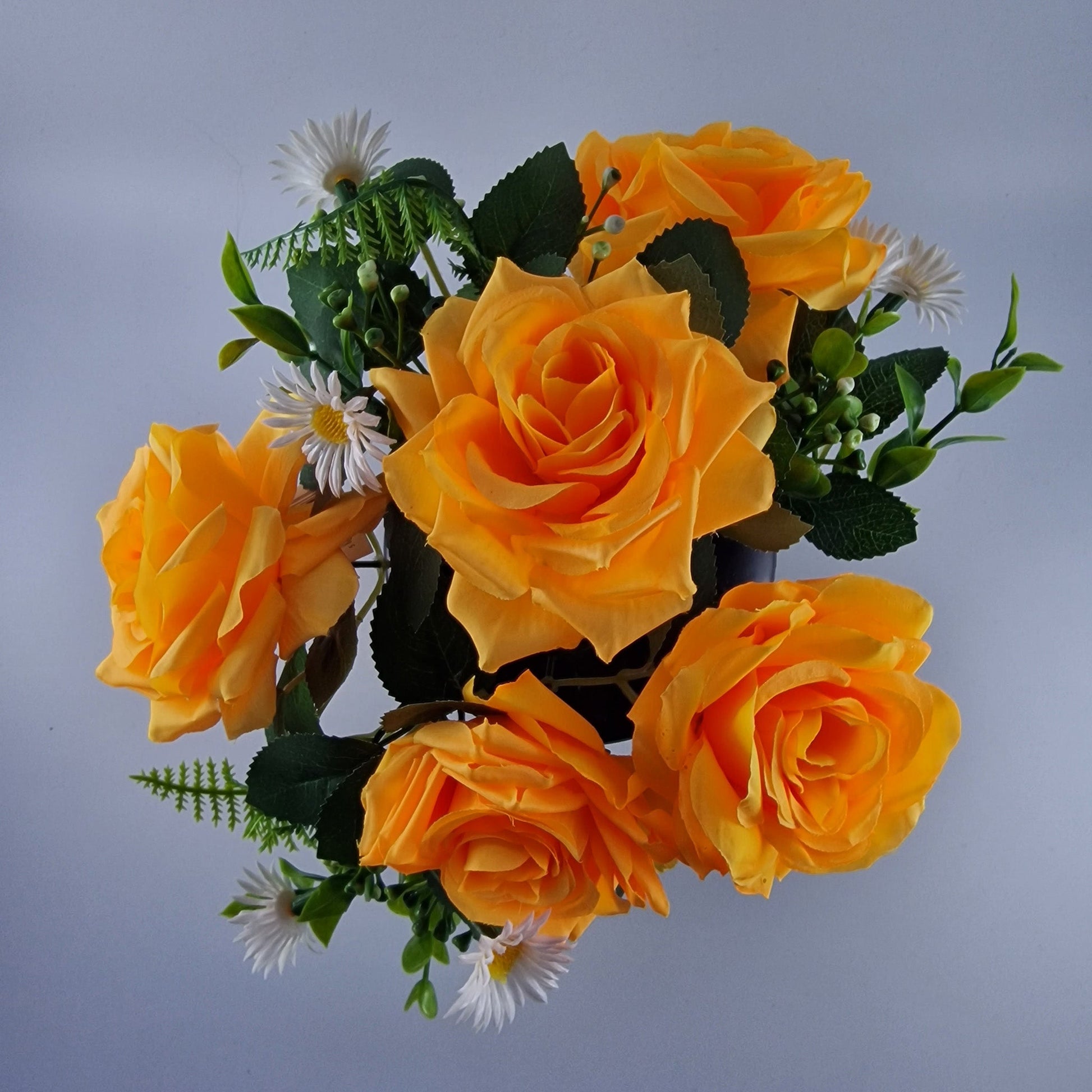Memorial Grave Cemetery Pot with Yellow Roses, Daisies and Foliage - Amor Flowers