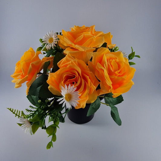 Memorial Grave Cemetery Pot with Yellow Roses, Daisies and Foliage - Amor Flowers