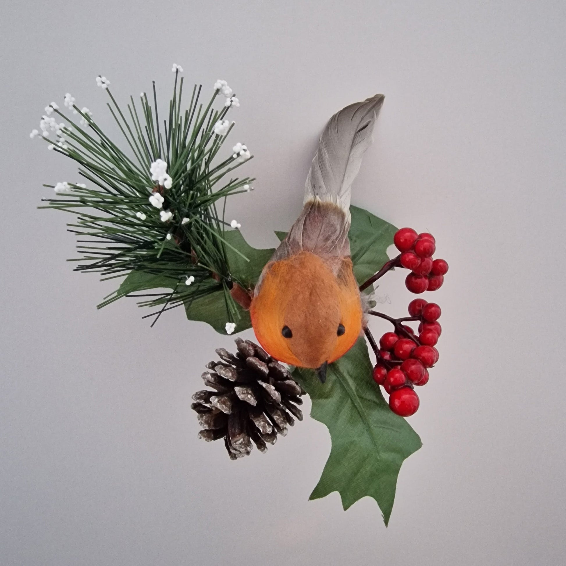 Robin Berry and Pine Cone Christmas Pick - Amor Flowers
