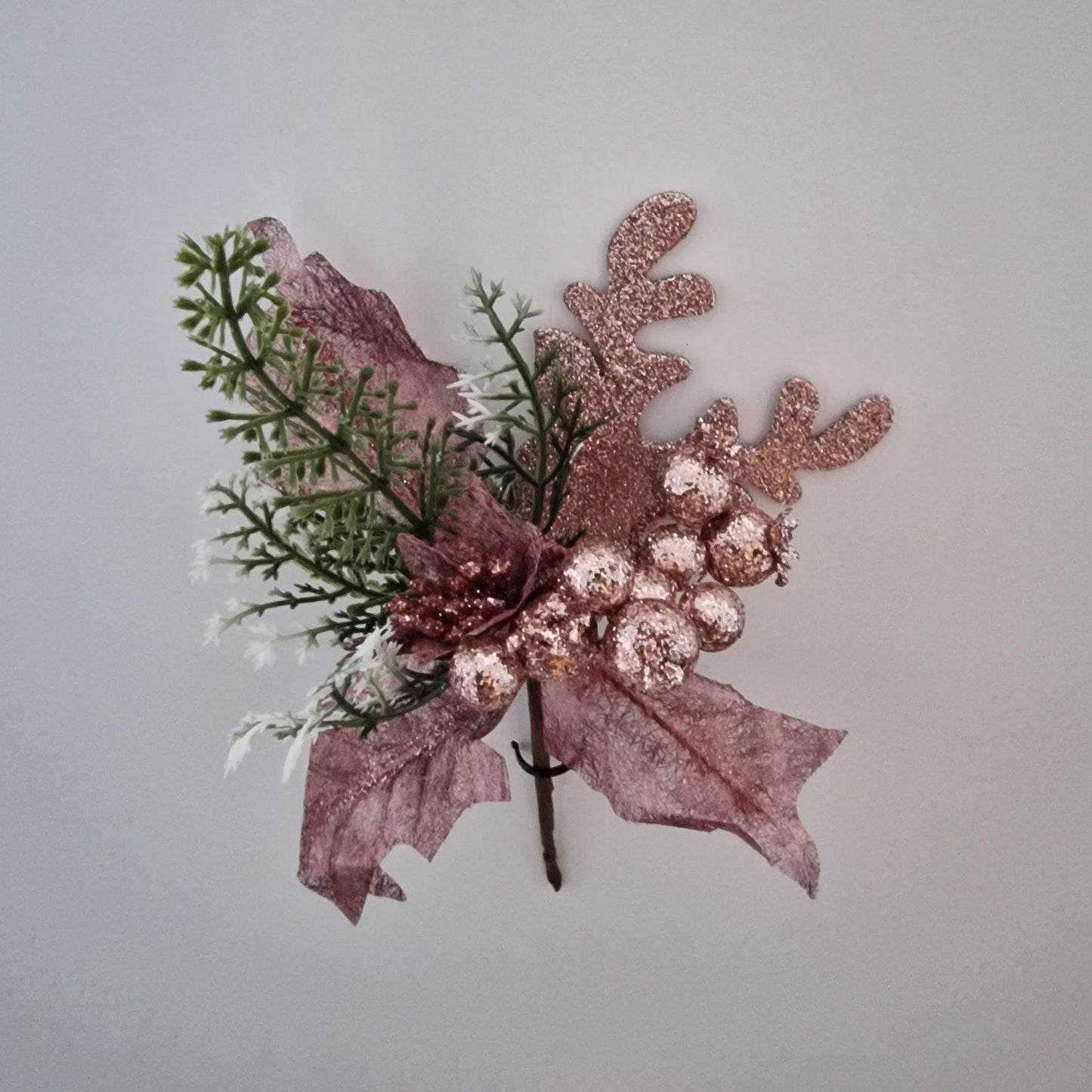 Rose Gold Glitter Reindeer Pick - Amor Flowers