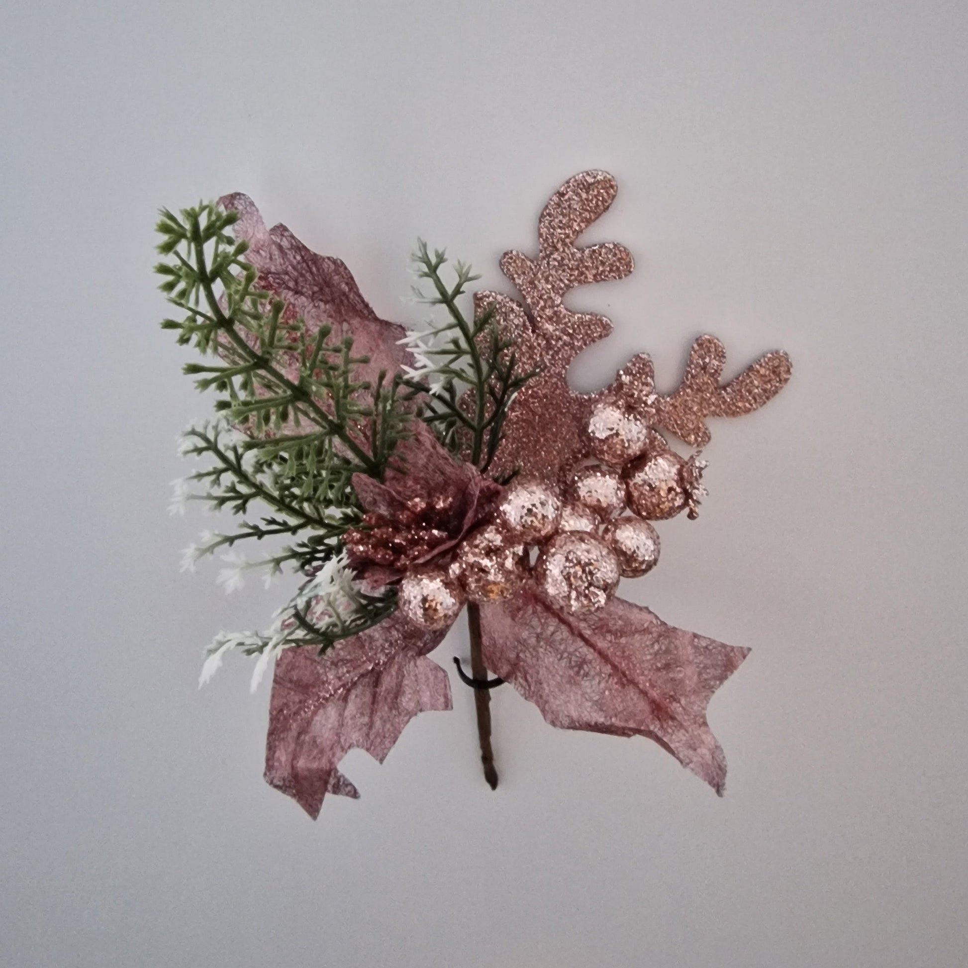 Rose Gold Glitter Reindeer Pick - Amor Flowers