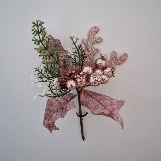 Rose Gold Glitter Reindeer Pick - Amor Flowers