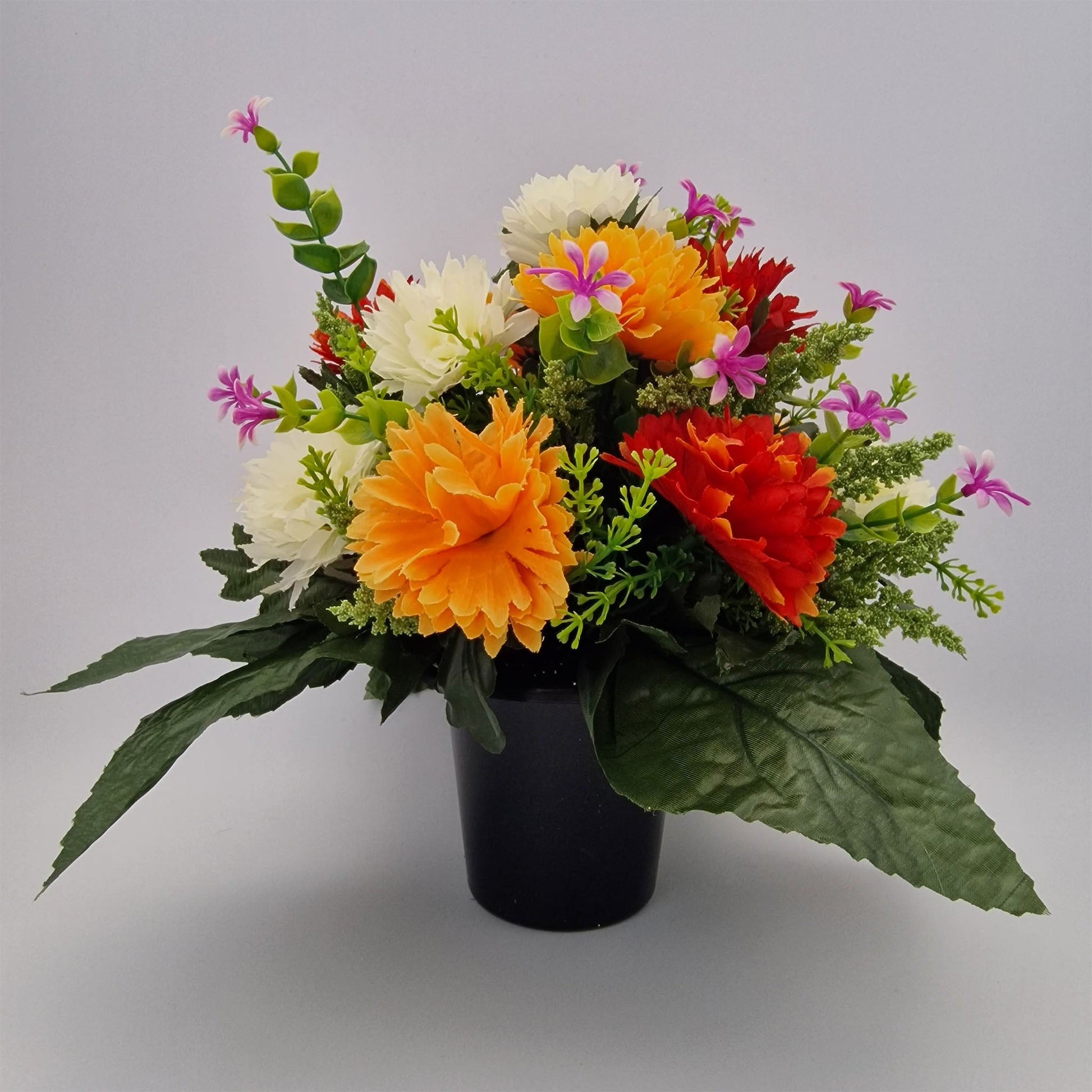 Spikey Chrysanthemum with Foliage Memorial Pot/ Grave Vase - Amor Flowers
