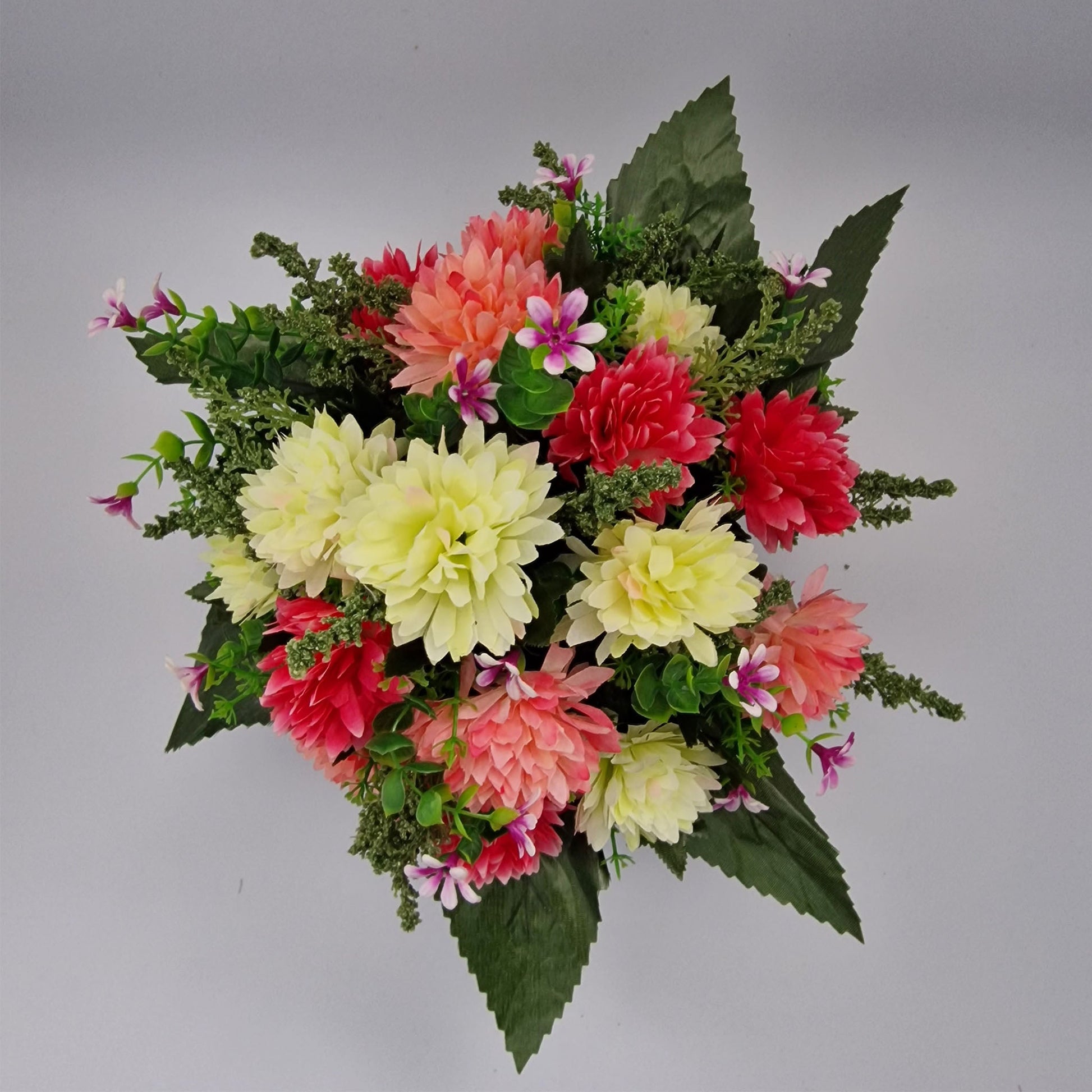 Spikey Chrysanthemum with Foliage Memorial Pot/ Grave Vase - Amor Flowers