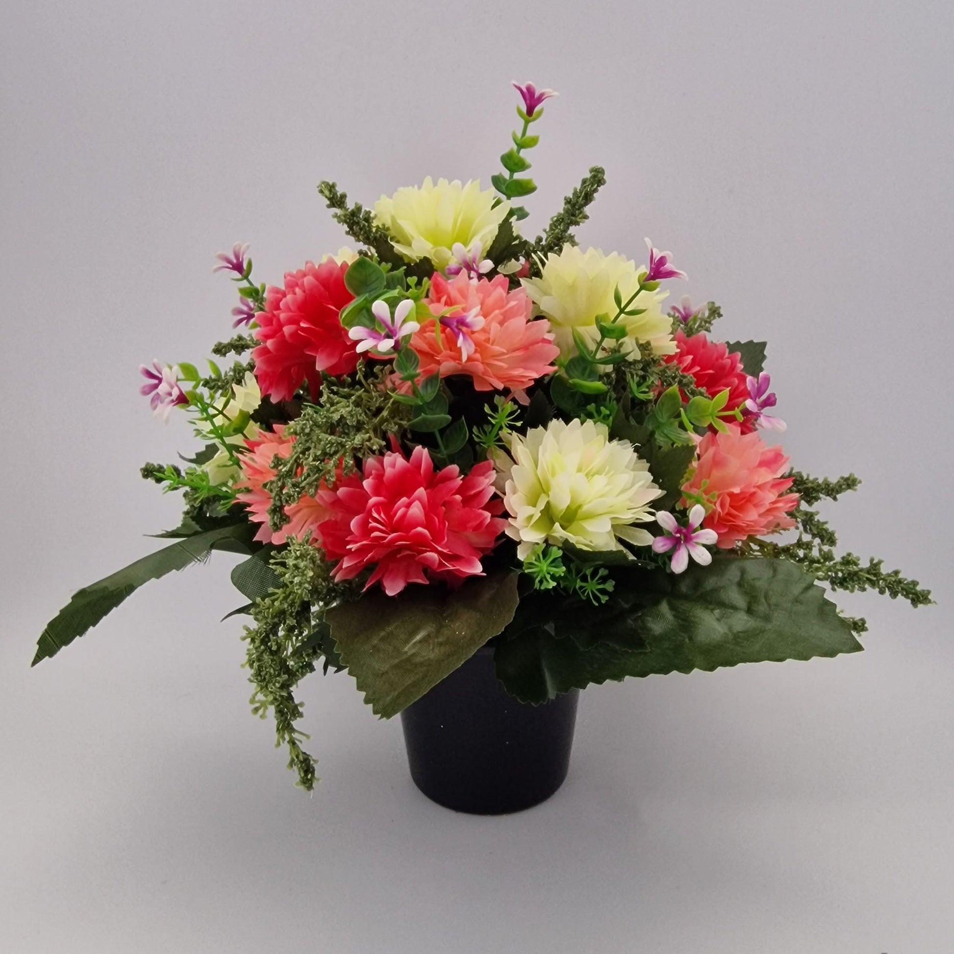 Spikey Chrysanthemum with Foliage Memorial Pot/ Grave Vase - Amor Flowers