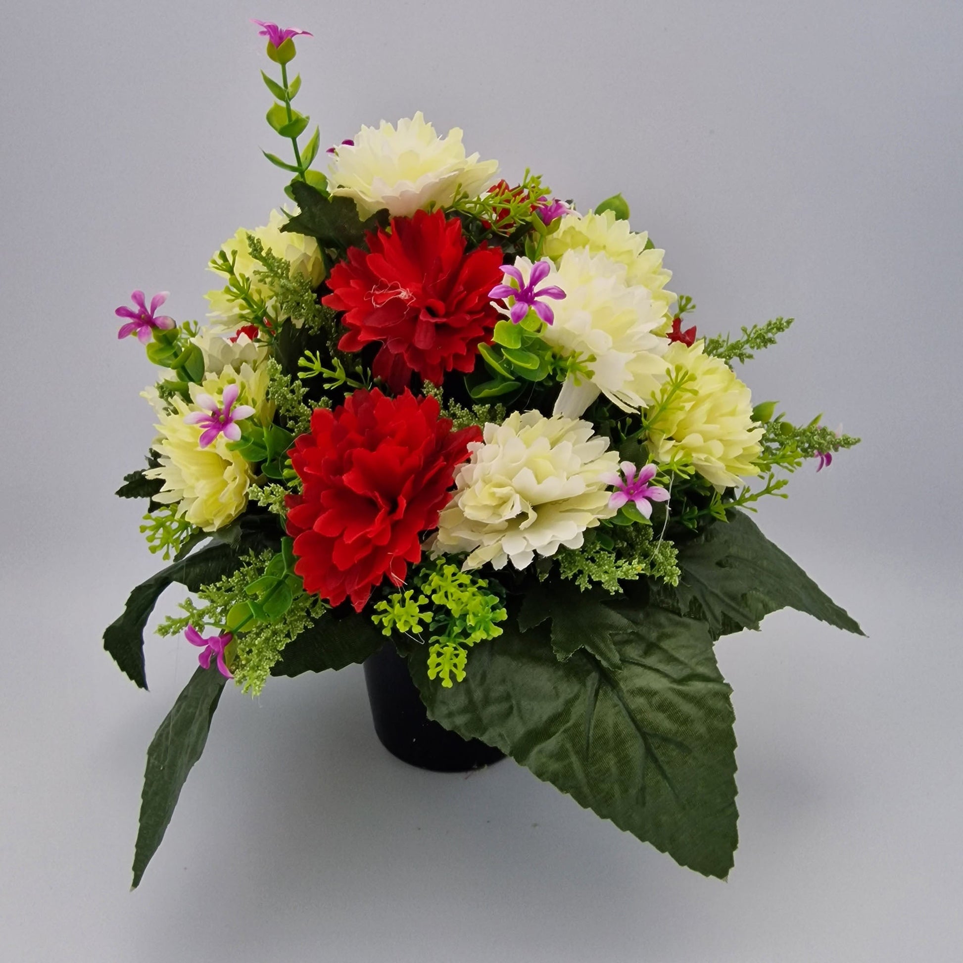 Spikey Chrysanthemum with Foliage Memorial Pot/ Grave Vase - Amor Flowers