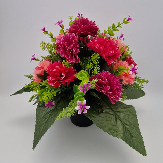 Spikey Chrysanthemum with Foliage Memorial Pot/ Grave Vase - Amor Flowers