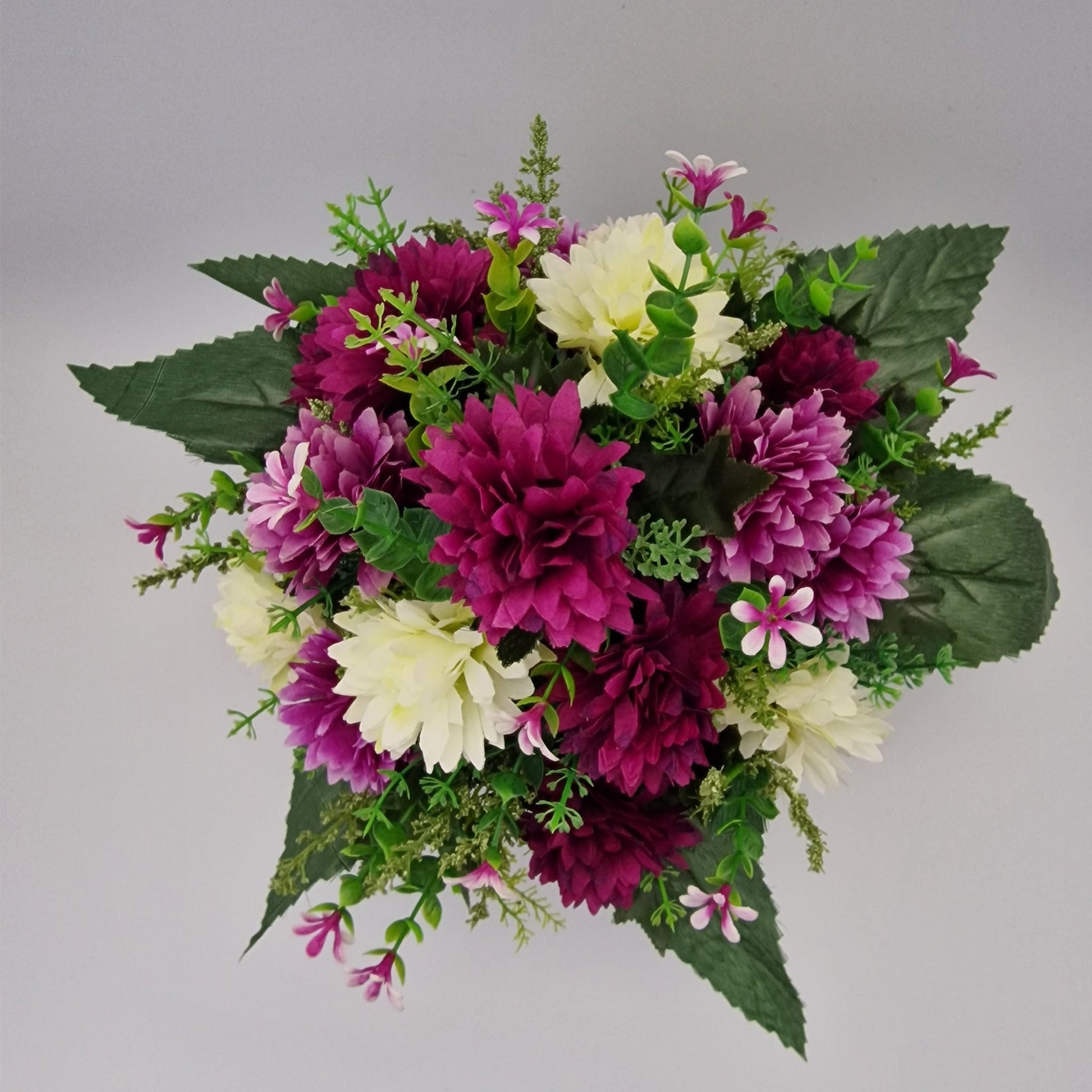 Spikey Chrysanthemum with Foliage Memorial Pot/ Grave Vase - Amor Flowers